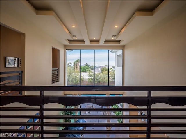 interior space featuring beam ceiling