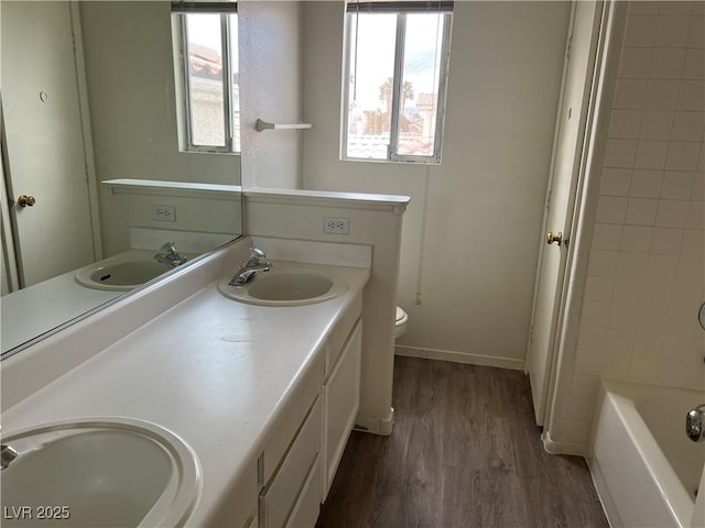 full bathroom with wood finished floors, a sink, and toilet