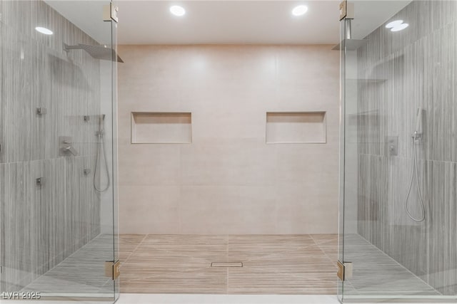 bathroom with a stall shower