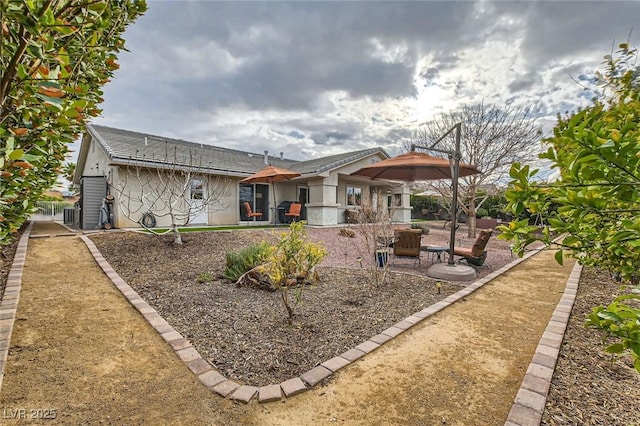 rear view of property with a patio and stucco siding