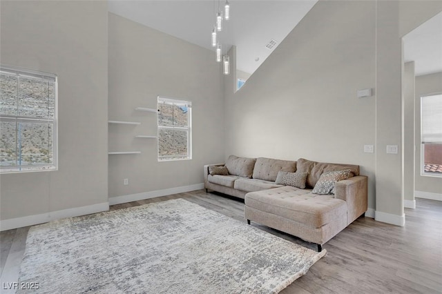 living area featuring plenty of natural light and wood finished floors