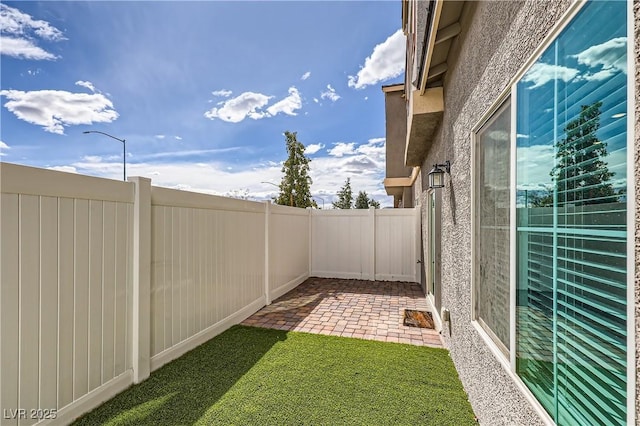 view of yard with a patio area and a fenced backyard