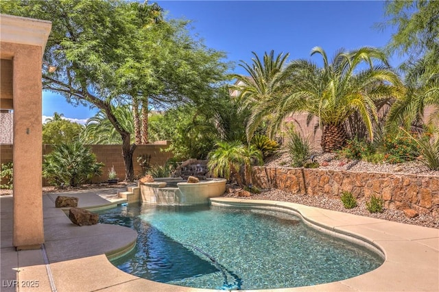 view of swimming pool with a fenced backyard and a fenced in pool