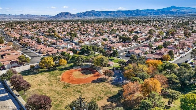 aerial view featuring a residential view and a mountain view