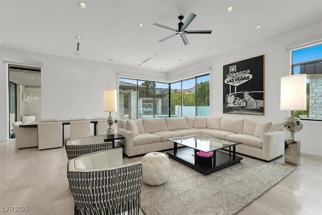 living area featuring recessed lighting