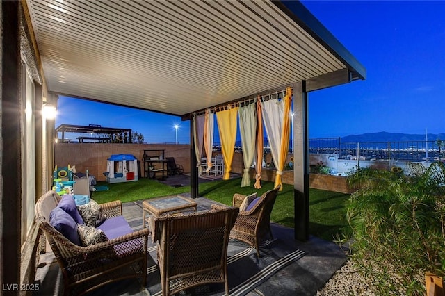 view of patio / terrace featuring outdoor lounge area and a fenced backyard