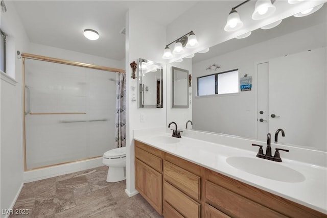 3681 S Rosecrest Cir, Las Vegas, NV 89121 - bathroom with a shower with shower curtain and double vanity