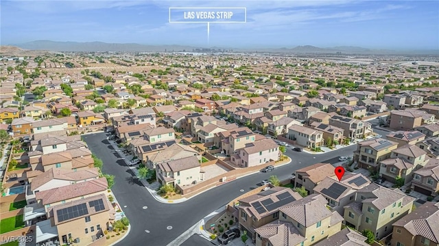 aerial view featuring a residential view and a mountain view