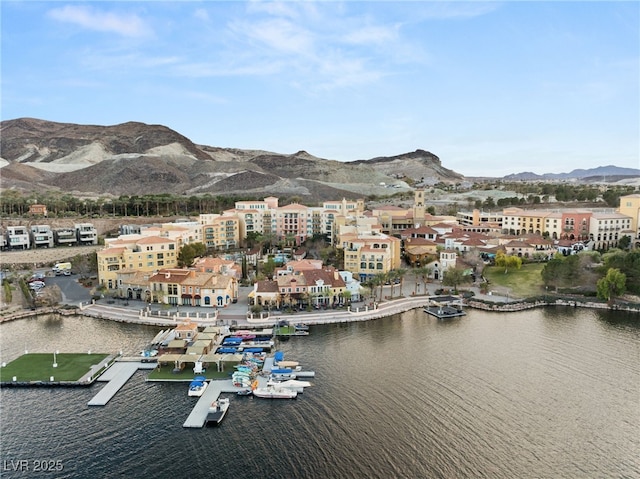 aerial view with a water and mountain view