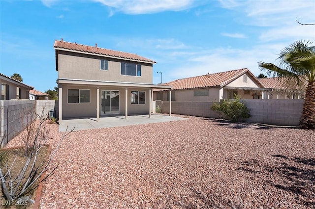 back of property featuring a patio, a fenced backyard, and stucco siding