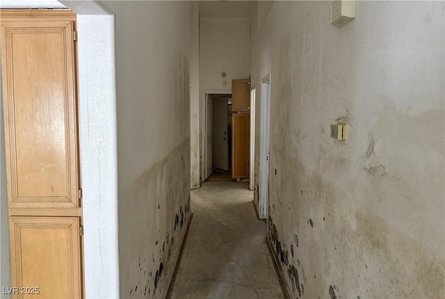 hallway with unfinished concrete flooring