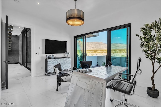 home office featuring marble finish floor and baseboards