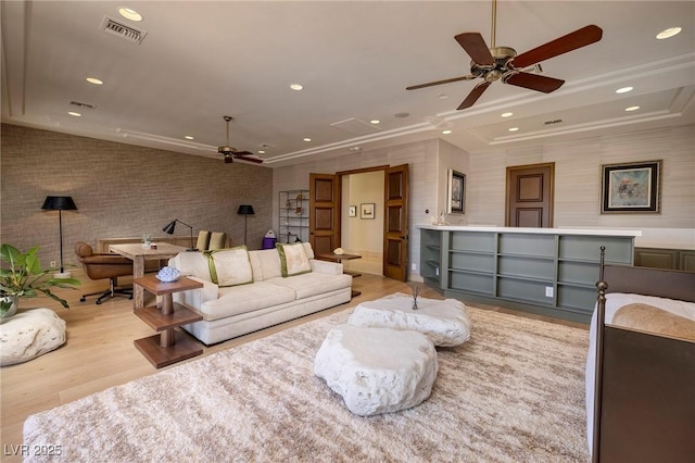 9801 Orient Express Ct, Las Vegas, NV 89145 - living room with visible vents, recessed lighting, ceiling fan, and wood finished floors