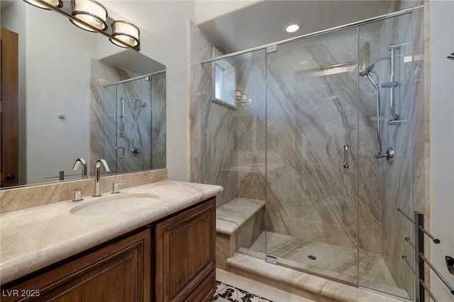 9801 Orient Express Ct, Las Vegas, NV 89145 - full bath with vanity and a marble finish shower