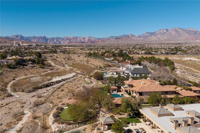 9801 Orient Express Ct, Las Vegas, NV 89145 - drone / aerial view with a mountain view and a residential view