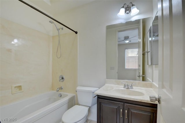 bathroom with shower / bath combination, toilet, and vanity