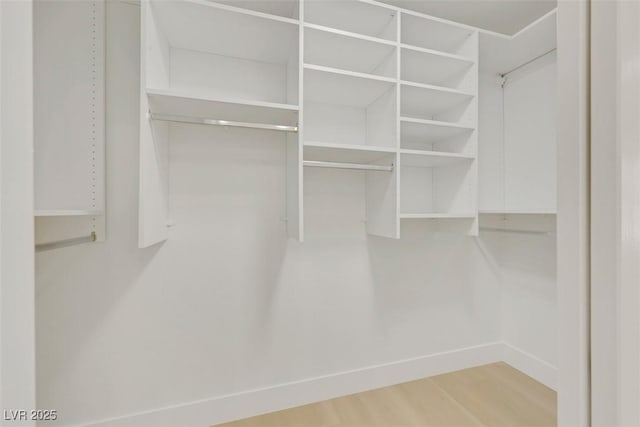 walk in closet with wood finished floors