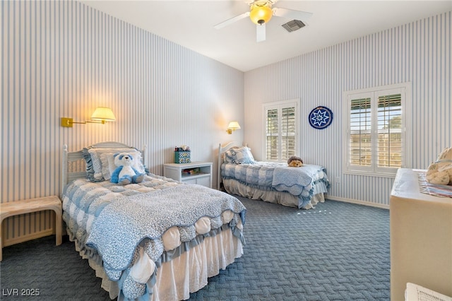 10548 Findlay Ave, Las Vegas, NV 89134 - carpeted bedroom featuring a ceiling fan and wallpapered walls