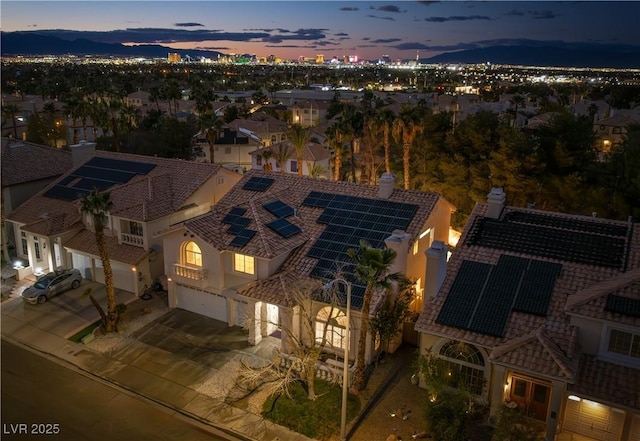 view of aerial view at dusk