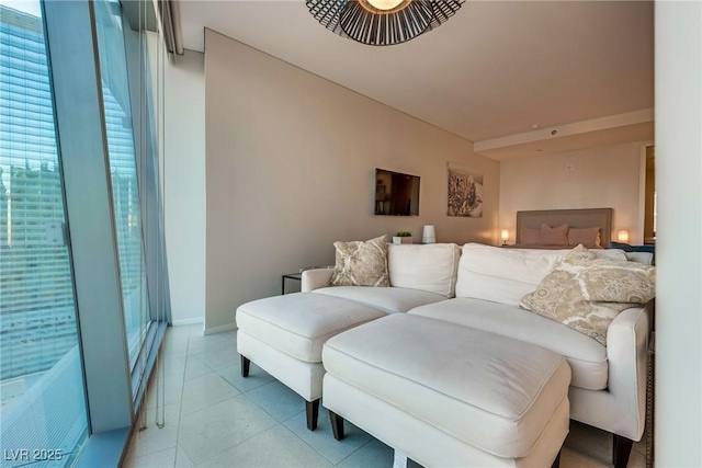 bedroom with light tile patterned flooring