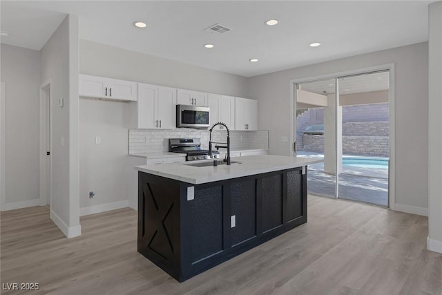 kitchen featuring a sink, visible vents, white cabinetry, and stainless steel appliances