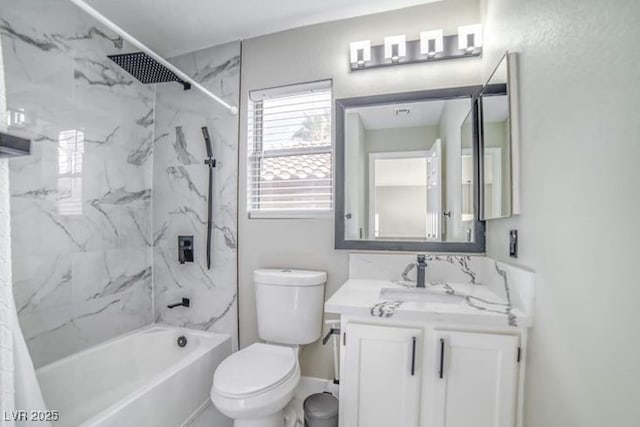 full bathroom featuring vanity, toilet, and shower / washtub combination