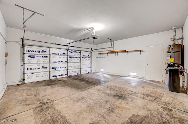 garage featuring a garage door opener and water heater