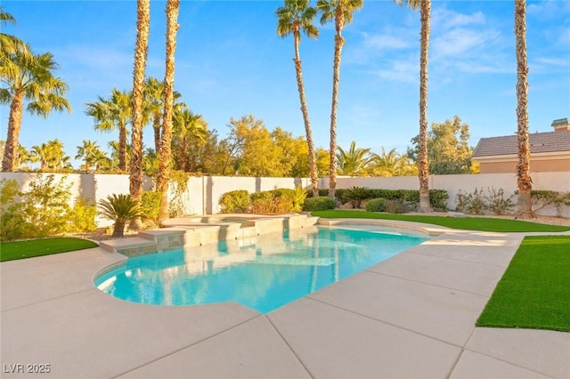 view of pool featuring a fenced in pool, a patio, and a fenced backyard