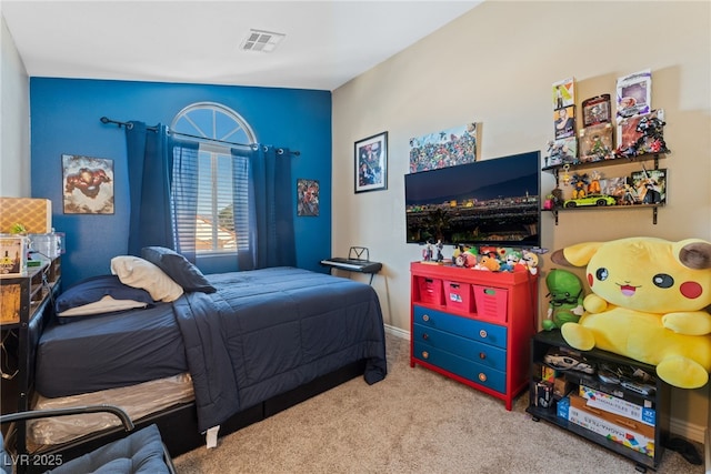 carpeted bedroom with visible vents