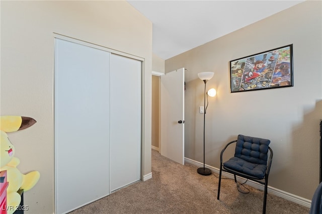 living area featuring baseboards and carpet floors