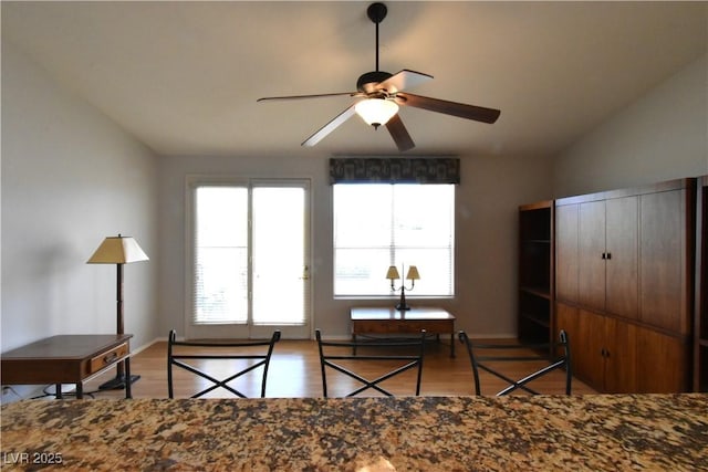 bedroom featuring lofted ceiling