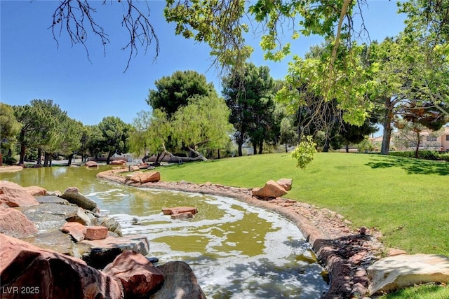 view of property's community featuring a lawn