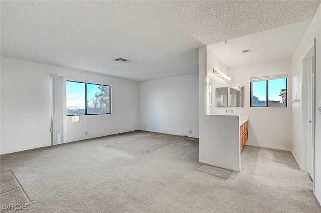 empty room with light colored carpet, visible vents, and a wealth of natural light