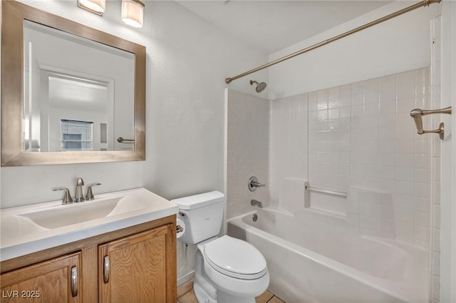 full bathroom featuring toilet, vanity, and  shower combination