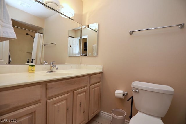 full bathroom with tile patterned floors, visible vents, toilet, and vanity