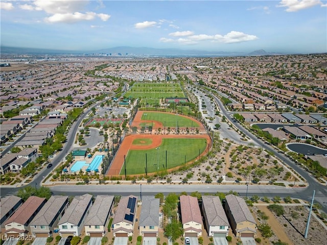 birds eye view of property featuring a residential view and a mountain view