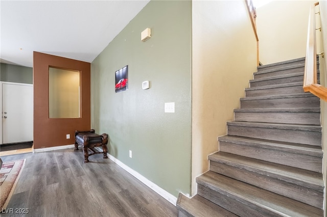 6177 W Cougar Ave, Las Vegas, NV 89139 - stairs featuring baseboards and wood finished floors