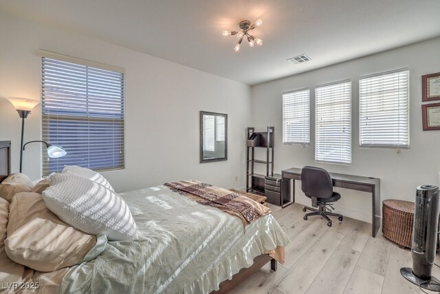 bedroom featuring visible vents and light wood-style floors