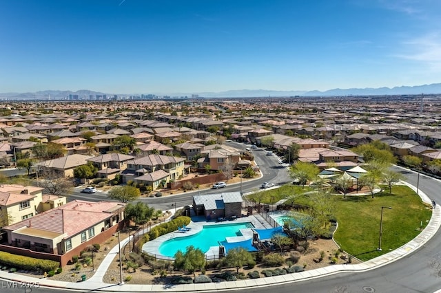 aerial view with a mountain view and a residential view