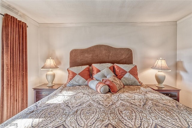 bedroom with ornamental molding