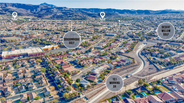 bird's eye view with a mountain view and a residential view