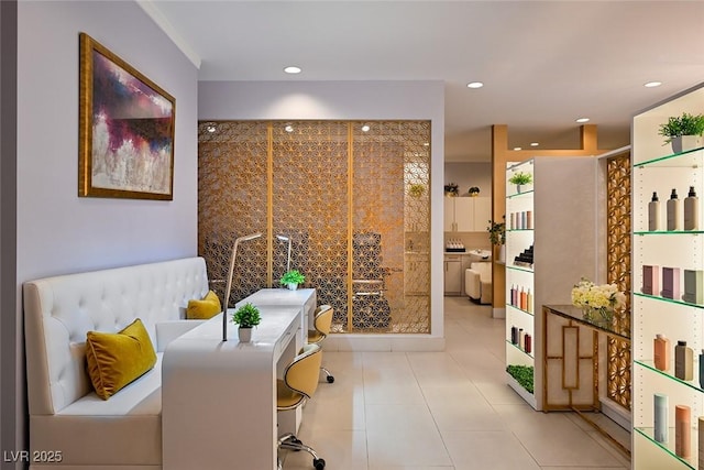 interior space with tile patterned floors and recessed lighting