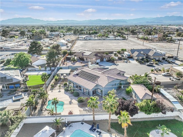 bird's eye view featuring a mountain view and a residential view