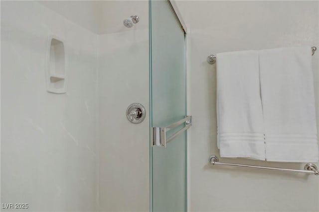 bathroom with a shower stall