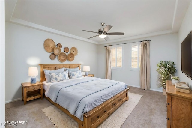 609 Viale Machiavelli Ln, Henderson, NV 89011 - bedroom featuring light carpet, baseboards, and a ceiling fan