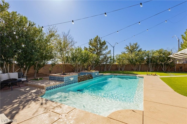 view of pool with a patio, a fenced backyard, and a fenced in pool