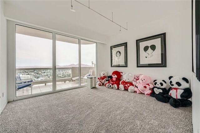 recreation room featuring a wealth of natural light and carpet