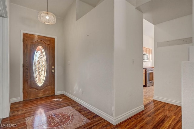 entrance foyer featuring baseboards and wood finished floors