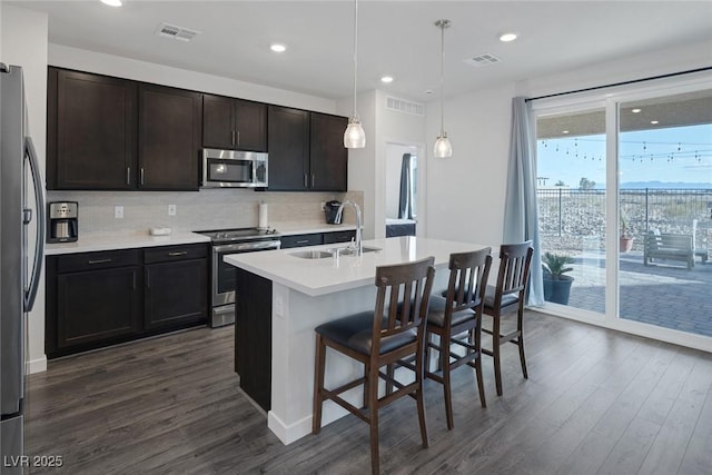 kitchen featuring a sink, visible vents, backsplash, and appliances with stainless steel finishes