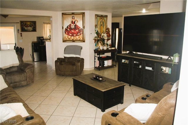 living room featuring light tile patterned floors